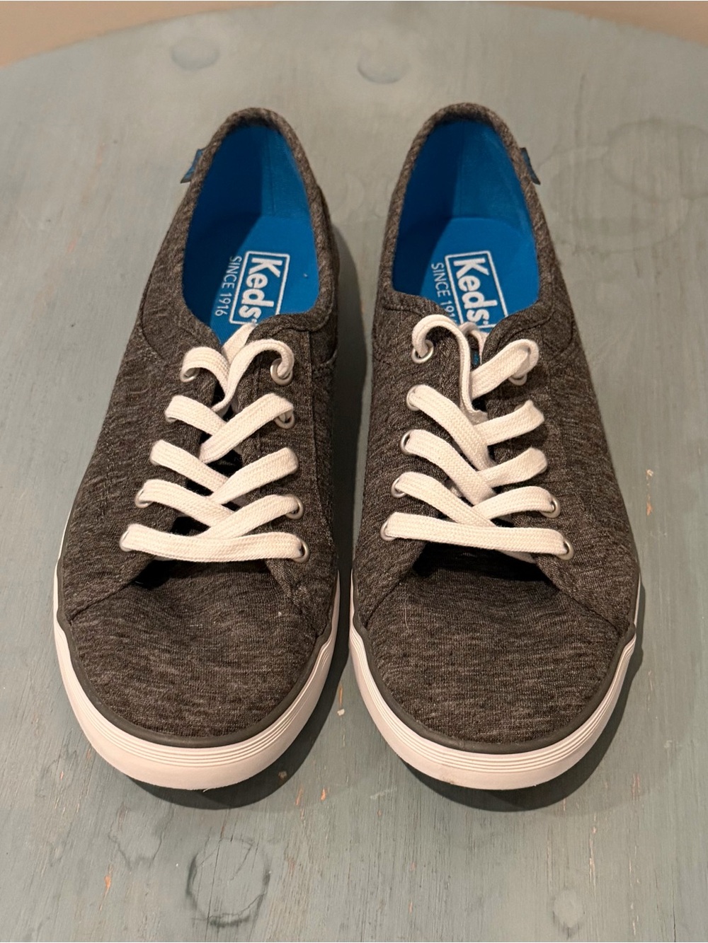 Keds Women’s Charcoal Knit Low-Top Sneakers with White Laces, Never Worn, 6.5
